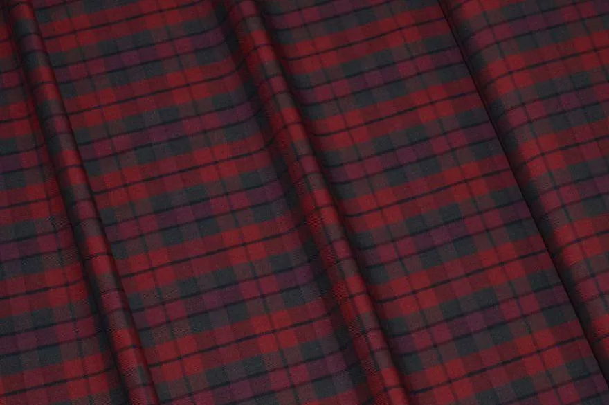 TESSUTO PURO COTONE TARTAN ROSSO GRIGIO