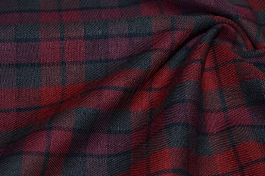 TESSUTO PURO COTONE TARTAN ROSSO GRIGIO
