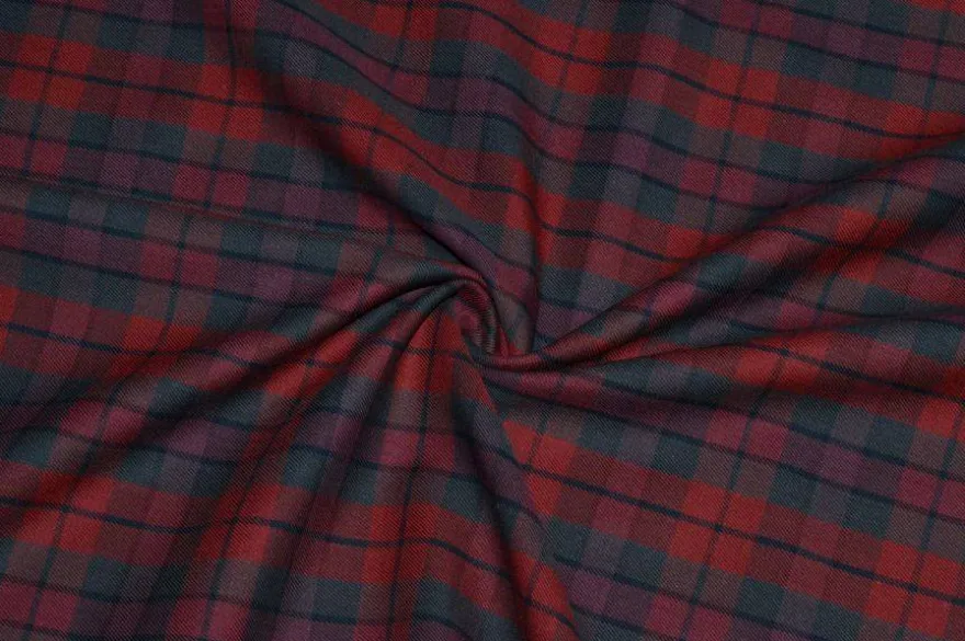 TESSUTO PURO COTONE TARTAN ROSSO GRIGIO
