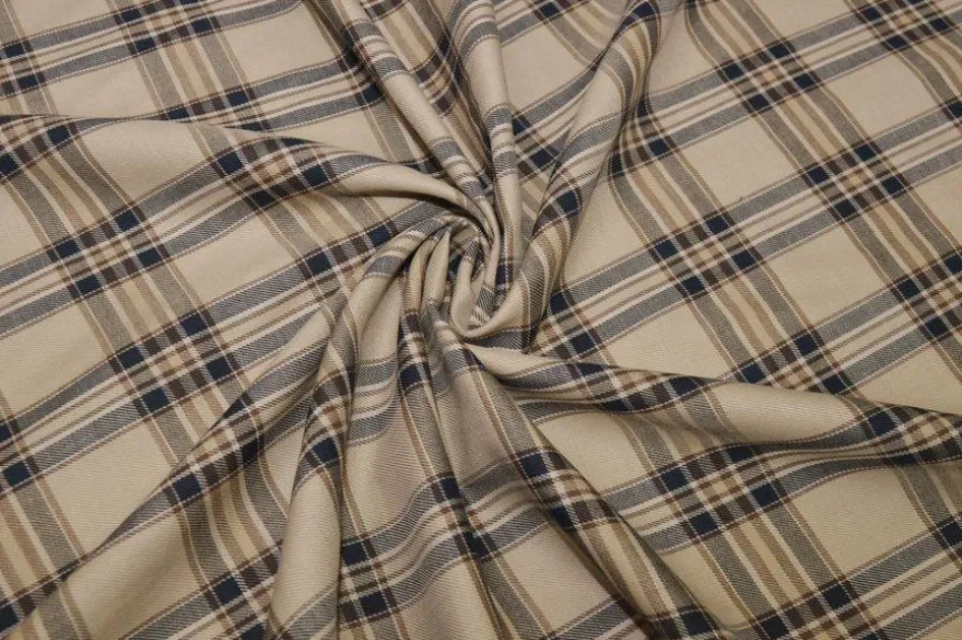 TESSUTO PURO COTONE TARTAN SCACCO BEIGE