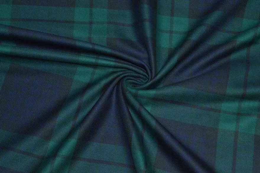 TESSUTO PURO COTONE TARTAN VERDE BLU