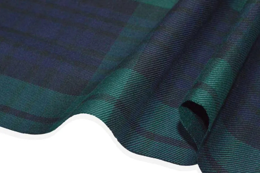 TESSUTO PURO COTONE TARTAN VERDE BLU