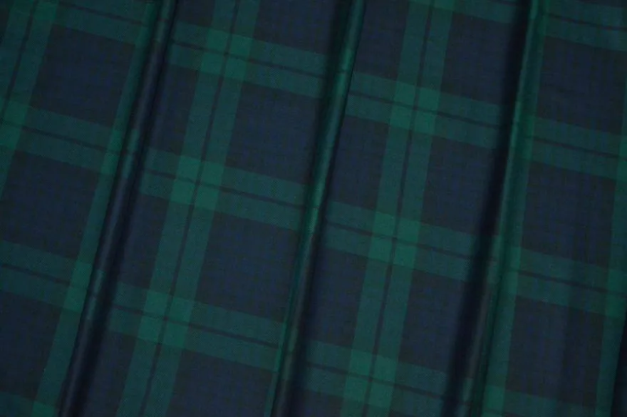 TESSUTO PURO COTONE TARTAN VERDE BLU