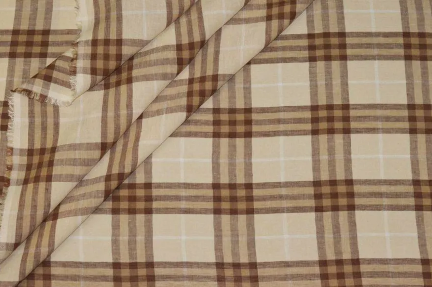 TESSUTO PURO LINO DA CAMICERIA SCACCO BEIGE