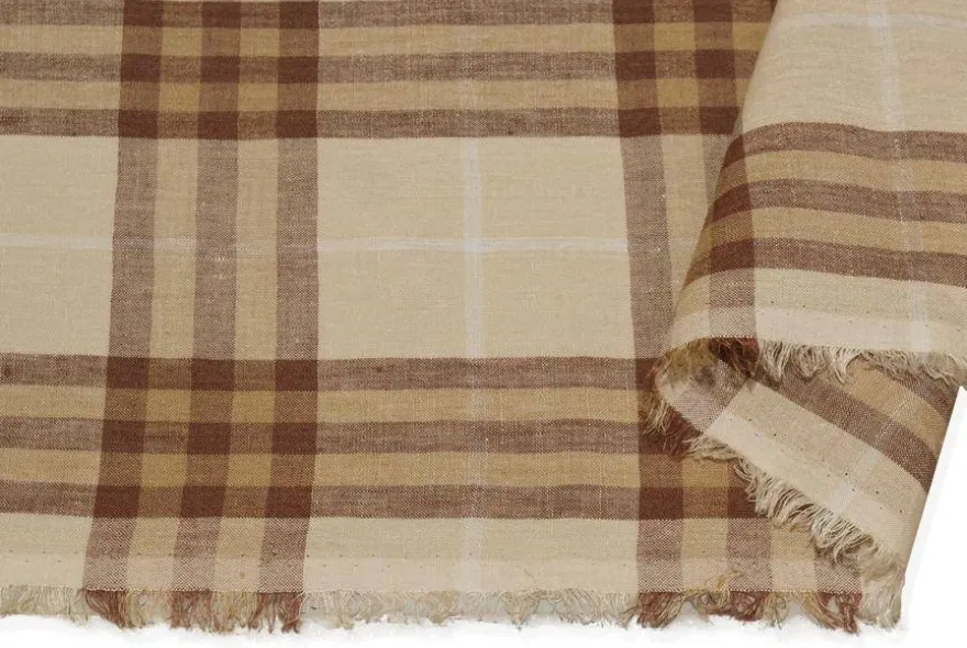 TESSUTO PURO LINO DA CAMICERIA SCACCO BEIGE