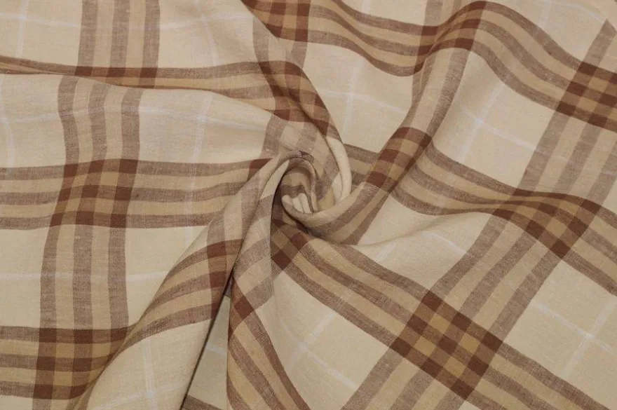 TESSUTO PURO LINO DA CAMICERIA SCACCO BEIGE