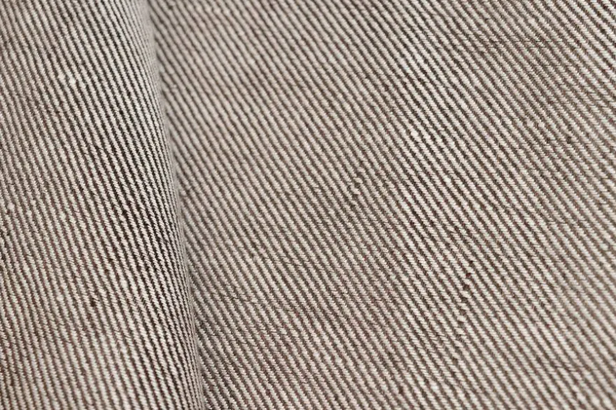 TESSUTO PURO LINO DIAGONALE MARRONE