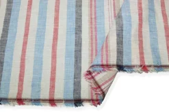 TESSUTO PURO LINO FANTASIA RIGATA ROSSA BLU