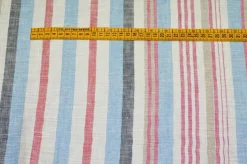 TESSUTO PURO LINO FANTASIA RIGATA ROSSA BLU