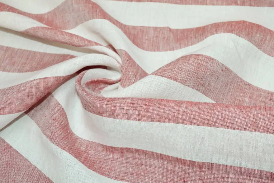TESSUTO PURO LINO RIGONE BIANCO ROSSO