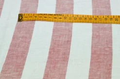 TESSUTO PURO LINO RIGONE BIANCO ROSSO
