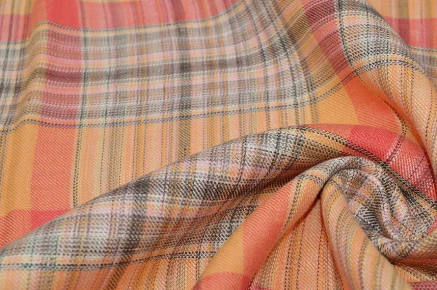 TESSUTO PURO LINO SCACCO ARANCIO