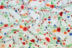 TESSUTO RASATELLO FANTASIA FLOREALE FONDO BIANCO