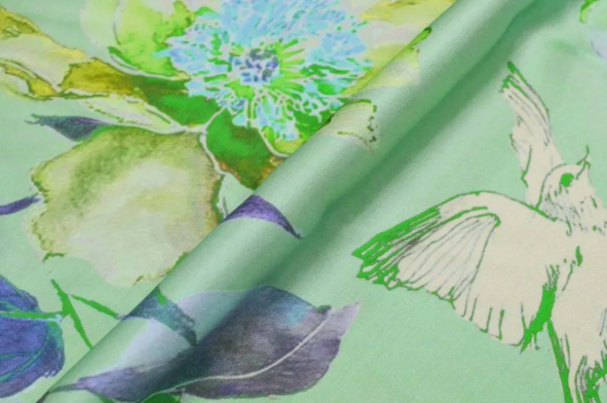 TESSUTO RASATELLO PURA VISCOSA FANTASIA MODA VERDE