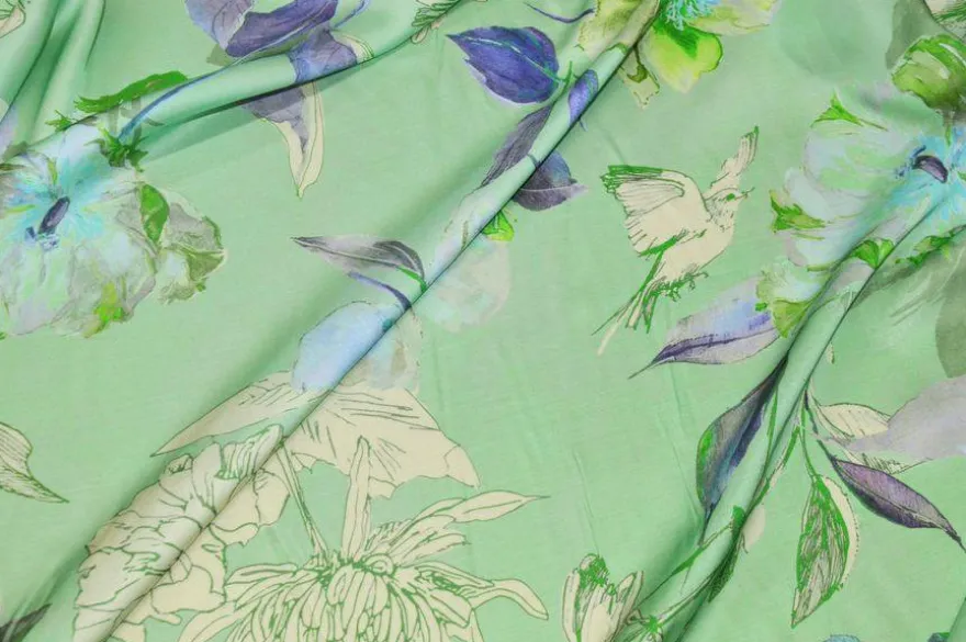 TESSUTO RASATELLO PURA VISCOSA FANTASIA MODA VERDE