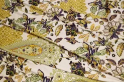 TESSUTO RASATELLO STREATCH FANTASIA FLOREALE VERDE VIOLA