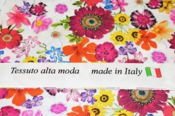 TESSUTO RASATELLO STREATCH FANTASIA FLOREALE FONDO BIANCO