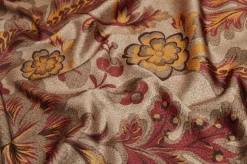 TESSUTO RASATELLO STRETCH FLOREALE MARRONE