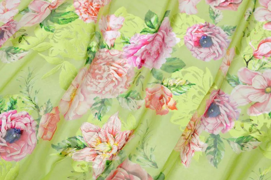 TESSUTO SATIN DEVOREH MISTO SETA FLOREALE VERDE