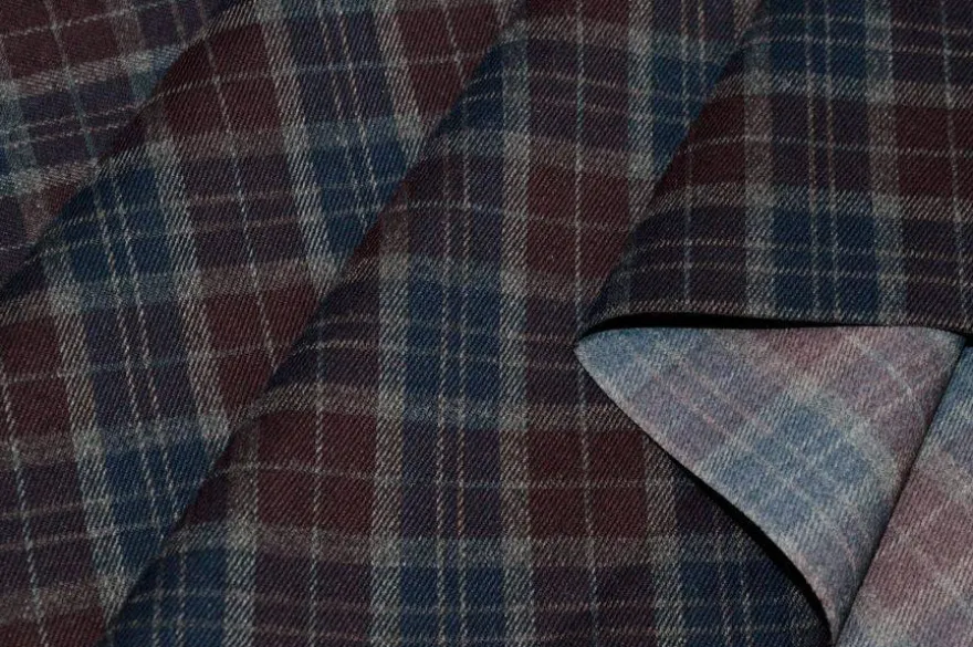 TESSUTO STRETCH SCACCO BLU E GRANATA
