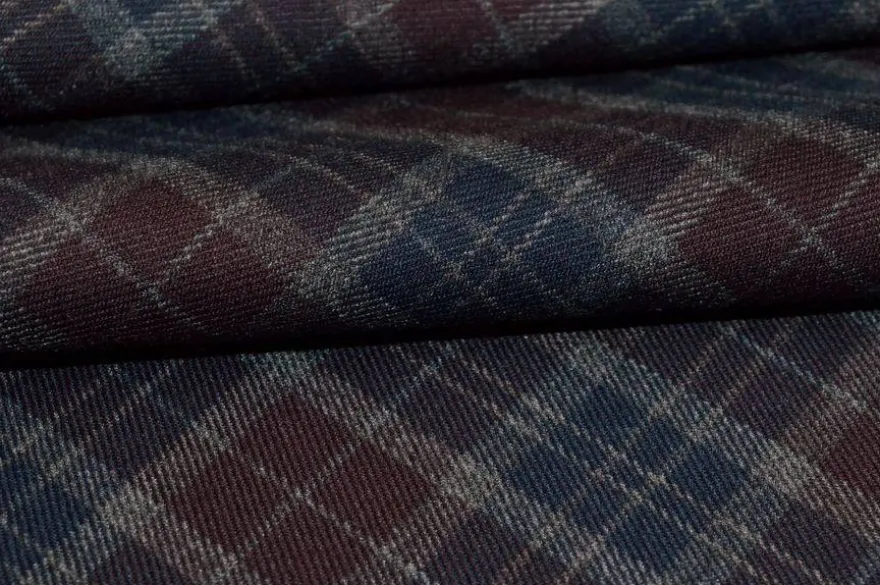 TESSUTO STRETCH SCACCO BLU E GRANATA