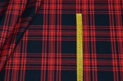 TESSUTO TARTAN LANA STRETCH ROSSO NERO