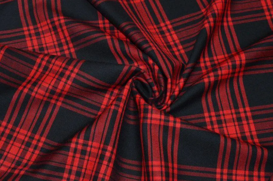 TESSUTO TARTAN LANA STRETCH ROSSO NERO