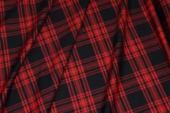 TESSUTO TARTAN LANA STRETCH ROSSO NERO