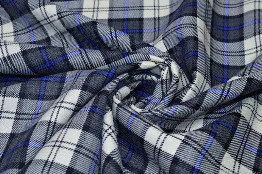TESSUTO TARTAN PURA LANA GRIGIO BLU