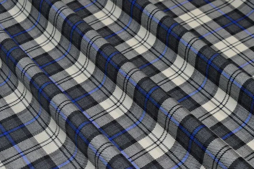 TESSUTO TARTAN PURA LANA GRIGIO BLU