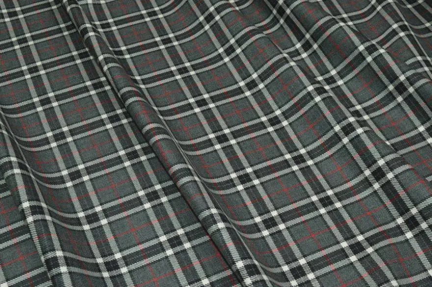TESSUTO TARTAN PURA LANA GRIGIO ROSSO