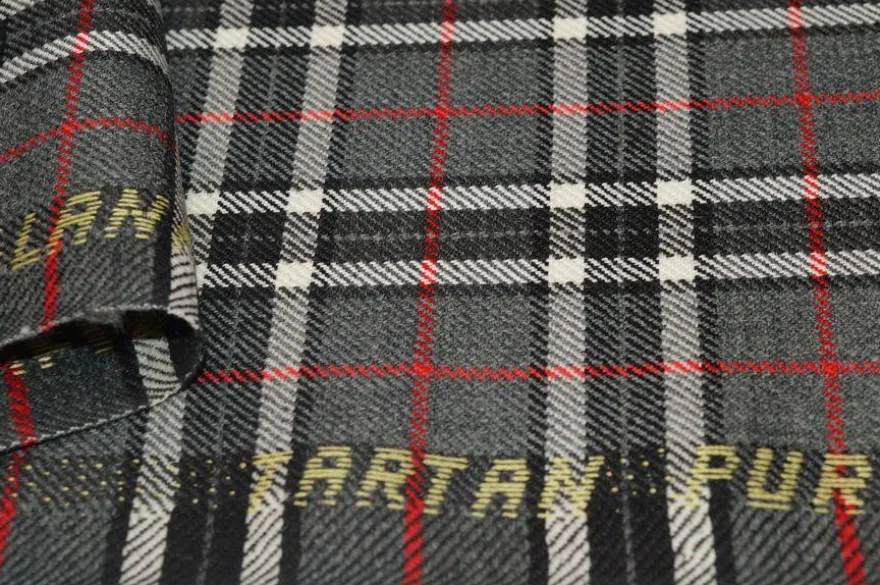 TESSUTO TARTAN PURA LANA GRIGIO ROSSO