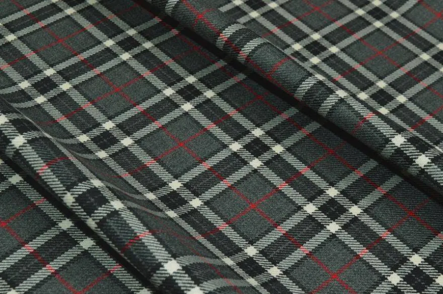 TESSUTO TARTAN PURA LANA GRIGIO ROSSO