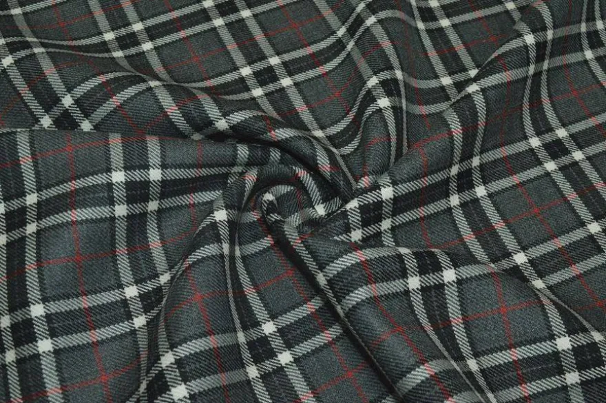 TESSUTO TARTAN PURA LANA GRIGIO ROSSO