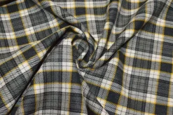 TESSUTO TARTAN PURA LANA GRIGIO RIGA GIALLA