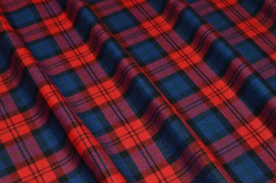 TESSUTO TARTAN PURA LANA ROSSO BLU