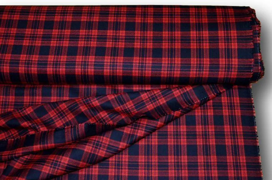 TESSUTO TARTAN SCOZZESE LANA ROSSO NERO