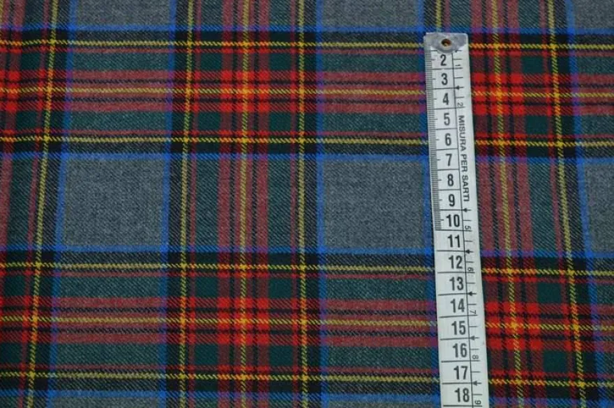 TESSUTO TARTAN SCOZZESE LANA GRIGIO MEDIO