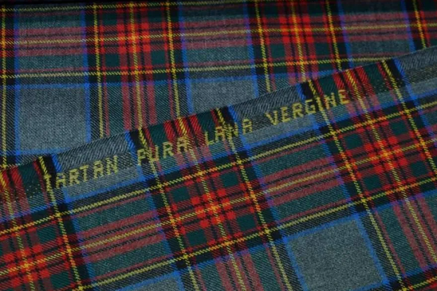 TESSUTO TARTAN SCOZZESE LANA GRIGIO MEDIO