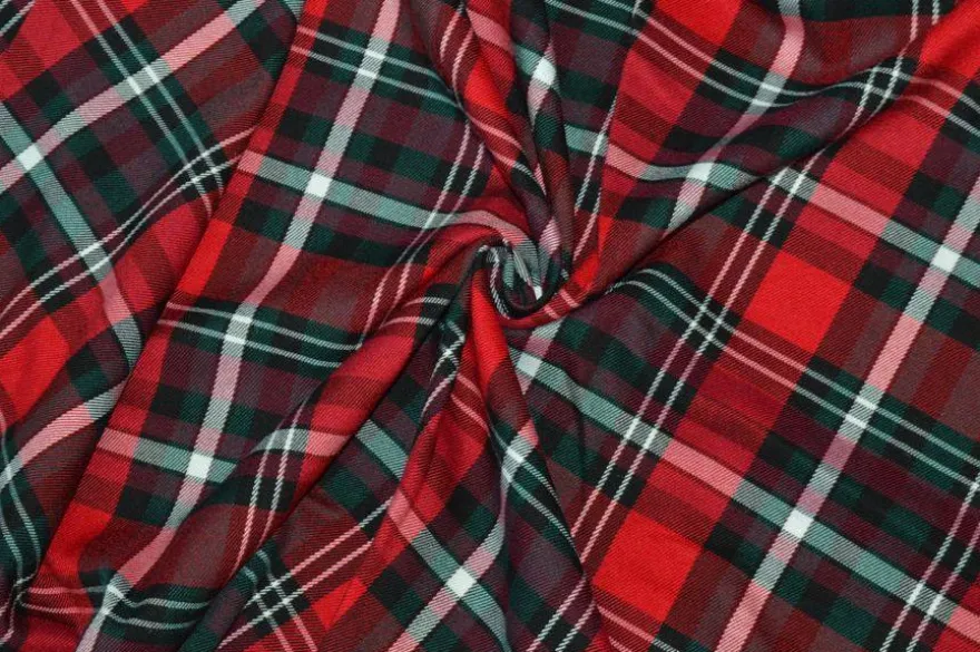 TESSUTO TARTAN STREATCH ROSSO NERO 822