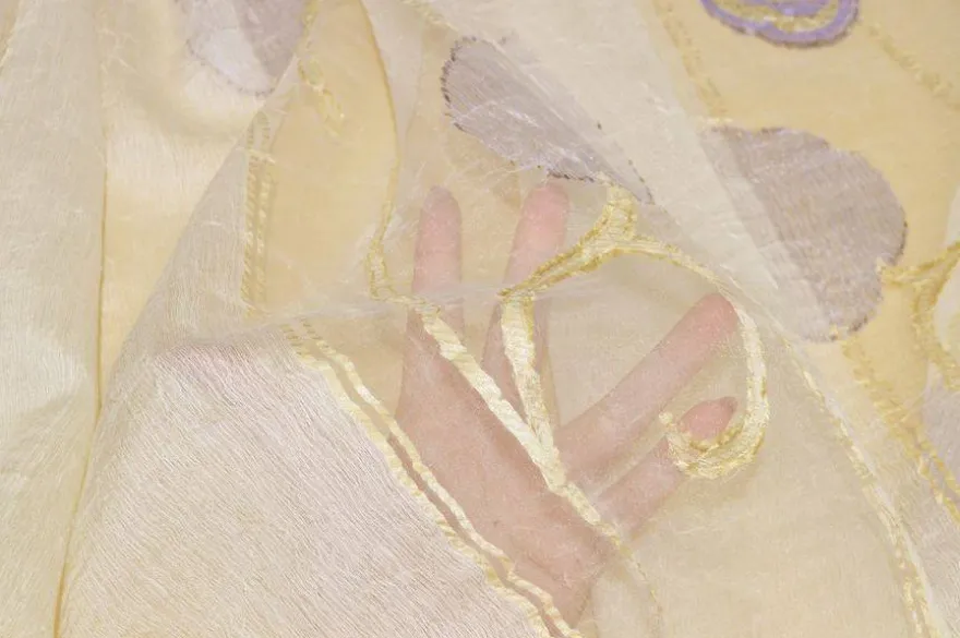 TESSUTO TENDA FASCE ORGANZA FIORI LILLA