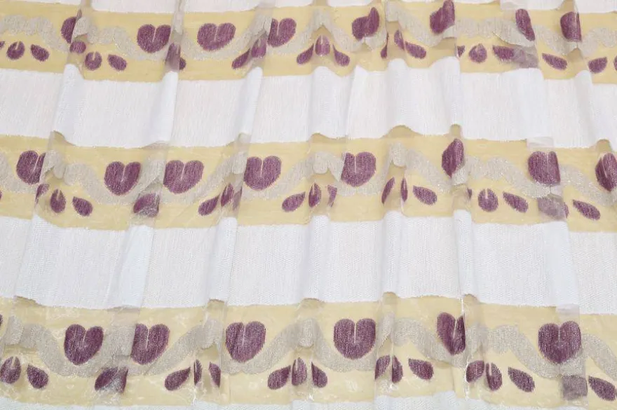 TESSUTO TENDA FASCE ORGANZA RICAMO VIOLA