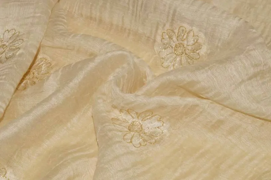 TESSUTO TENDA MISTO SETA CON RICAMO FIORE ORO