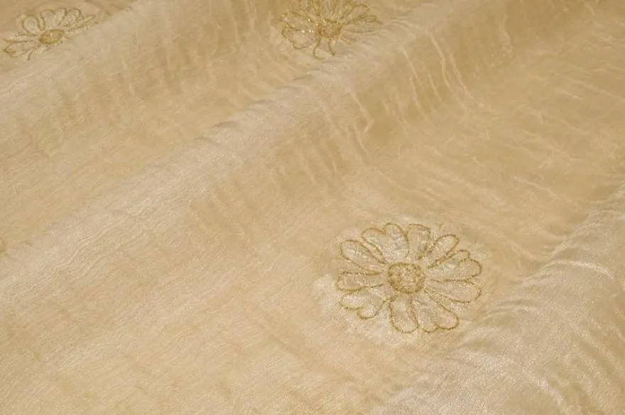TESSUTO TENDA MISTO SETA CON RICAMO FIORE ORO