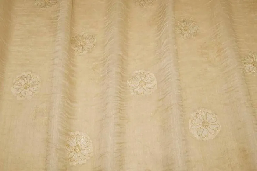 TESSUTO TENDA MISTO SETA CON RICAMO FIORE ORO