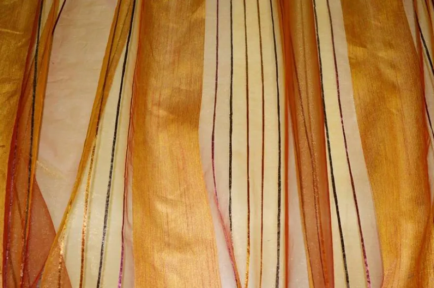 TESSUTO TENDA ORGANZA ARANCIO CON FILI RAFIA COLORATI