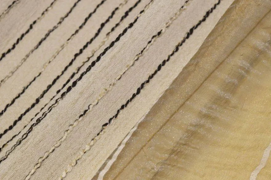 TESSUTO TENDA ORGANZA BEIGE CON RICAMO NERO
