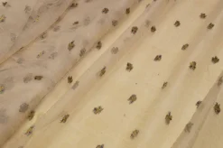 TESSUTO TENDA ORGANZA BEIGE RICAMO ORO/BLU