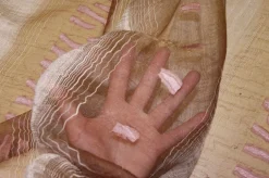 TESSUTO TENDA ORGANZA BEIGE RICAMO ROSA ANTICO