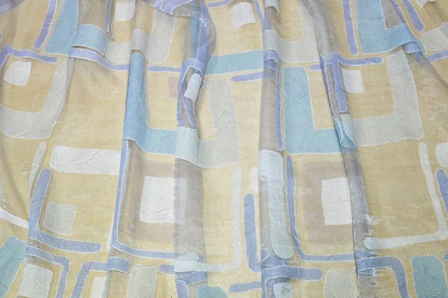TESSUTO TENDA ORGANZA DEVOREH FANTASIA GEOMETRICA AZZURRA